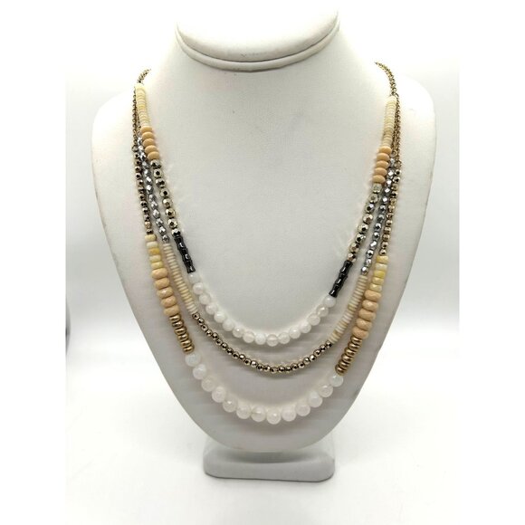 Lane Bryant Necklace Layered Beige White Silver-tone Beaded With Gold-tone 28 in - Picture 2 of 10